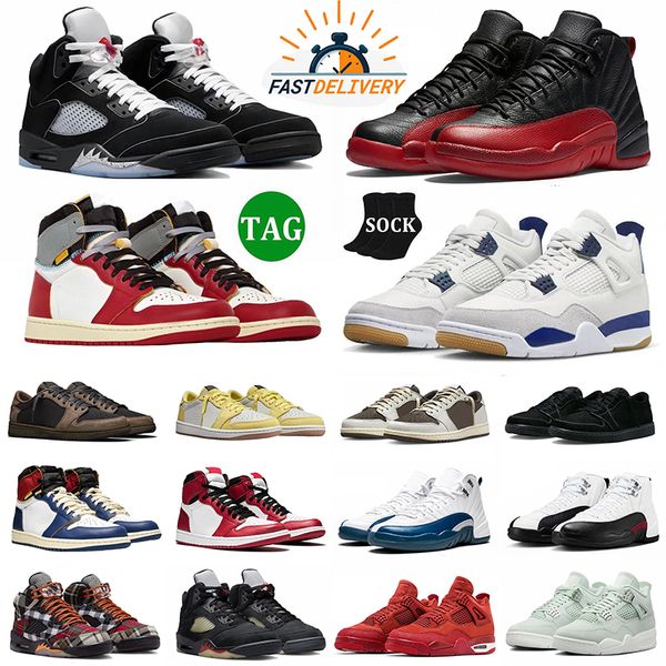 

12s Basketball Shoes Men Breathable Comfortable 4s Fear Sneakers Navy Flu Game 5s Black Metallic Basketball 1 High top designer Sneakers Women Shoes, ##20