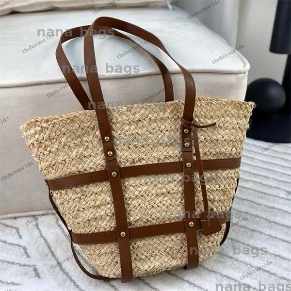 

Vintage Patchwork Designer Straw Bag Spring Summer Medium Size Geometric Element Tote Bags Classic Brief Interior Slot Pocket Handbag BFD2503262, Brown