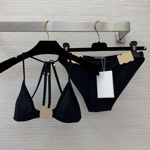 

Black Swimsuit Women Beach Bikini Sets Sexy Shoulder Bra Swimwear Classic Gold Hardware Design Summer Girls Bikinis Suits -XL, Black1