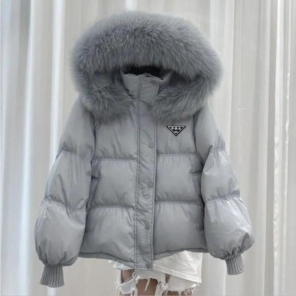 

GG-P-R-A Designer Women' Down Jacket Parkas Brands Fashion Lady Loose Thickened Short Fox Big Fur Collar White Duck Down Outerwear Coats Outdoor Hooded Down Jacket, Black