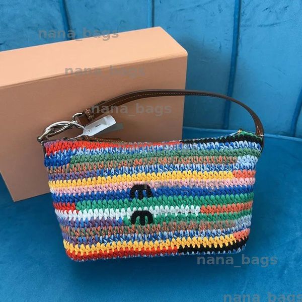 

Shoulder Bags Rainbow Woven Bag Designer Tote Bag Summer Beach Bag Weekender Bags Designer Handbag Colored Stripes Wool Thread Crochet Weaving Underarm, Multicolor