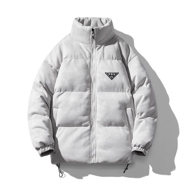 

GG-P-R-A Fashion Designer Men's Suede Jackets Winter New Style Suede Cotton padded Jacket High-end Stand Collar Loose Fit Bread Coat Oversized Trendy Cotton Clothes, Lightgrey