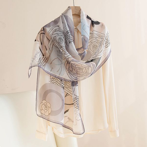 

100% mulberry silk scarf 2025 four seasons national style flower pattern printed thin scarf --830698