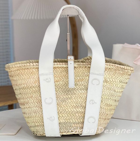 

designer straw tote bag luxury women handbag travel embroidery genuine leather large shopping basket hand-woven beach summer bag top handle high quality wallet 9A, Straw with pink leather