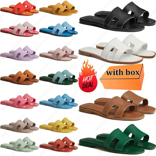 

women slippers with box designer sandals flat slides sliders summer beach sandal womens girls slide black brown leather, Army green