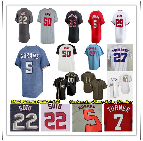 

2025 City Baseball Jerseys CJ Abrams 3 Crews James Wood Luis Garcia Jr Josh Bell MacKenzie Gore Keibert Ruiz Nathaniel Lowe Jose Ferrer Jacob Young DeJong Strasburg 4X, Men fans version white style