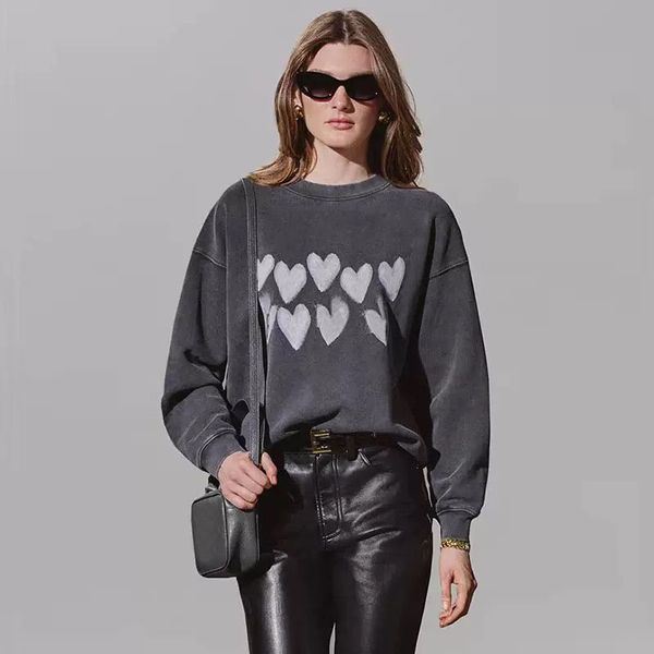 

New Hearts High Quality Heavy Washed Black Sweatshirts Designer Letter Printed Hoodie Women Cotton Hoodies, Striped tees