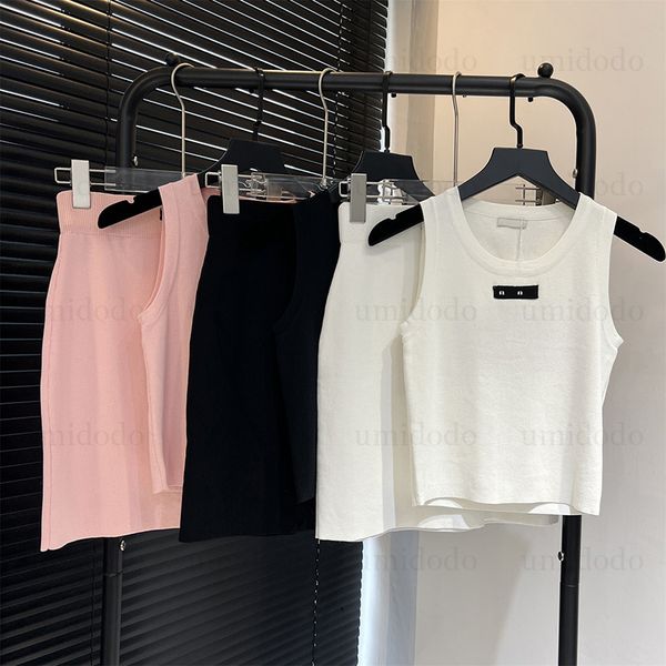 

Girls Vest Knitted Suit Sexy Womens Skirt Sets Fashion Sleeveless Kilt Shaping Figure Shape Suits Tank Tops Elastic Waist Dresses, Black