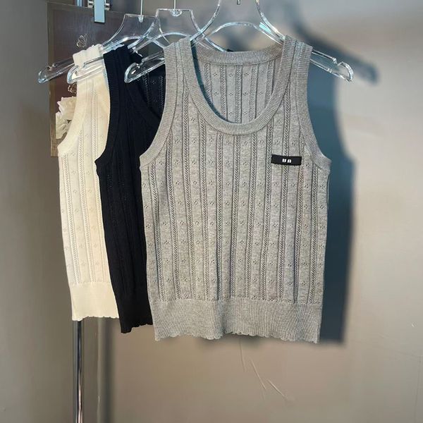 

Girls Knitwear Vest Womens Designer Sleeveless T Shirt Loose Pullover Tank Top Vests Hollow Out Design Knitting Shirt Summer Tees Free Size, White
