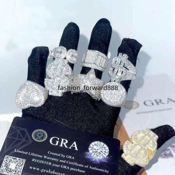 

Hip hop heart-shaped fully paved personalized VVS sterling silver ice out silica men's diamond ring