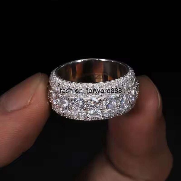 

Hip Hop Iced Out Sier Pass Dia Tester 5 Rows VVS Moissanite GRA Rapper Dazzg Sparkly Eternity Band Ring For Men
