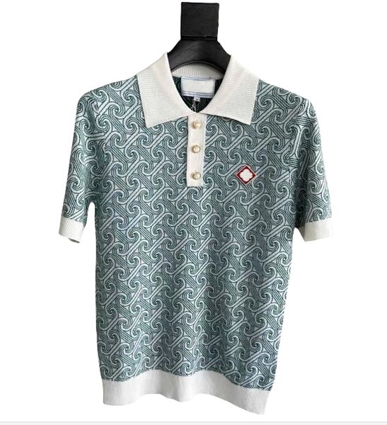 

25ss High Quality Men' Designer Knit Pullover Sweater Casabalnca New Vintage Lapel T Shirt Short Sleeve Casual Polo Shirts Loose Wool Knit Cardigan Shirt Jacket Tops, Darkcyan
