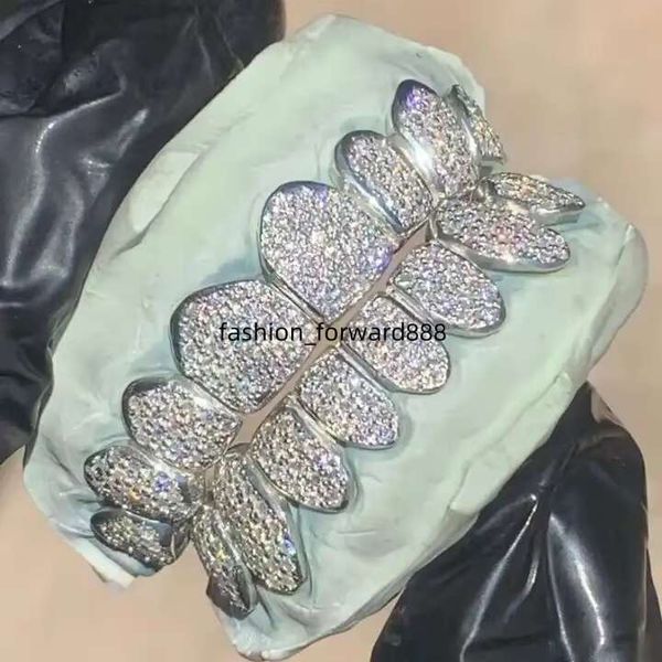 

Hip hop chilled grill 14kt white gold VVS transparent silica teeth decoration high-quality seller