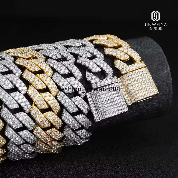 

Custom Iced Out Vvs Moissanite Pass Dia Test Sier 13mm 16mm Hip Hop Curved Cuban Chain k Bracelet Men Women