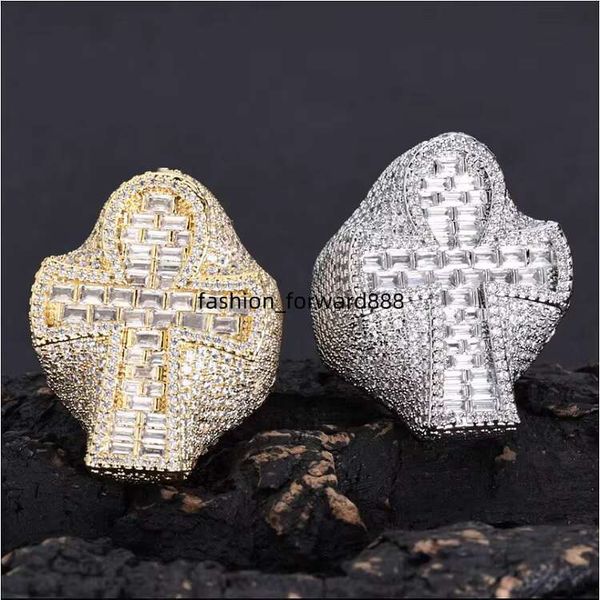 

Style Vvs Men's Silver Iced Cross Sandstone Hip Hop Ring Series