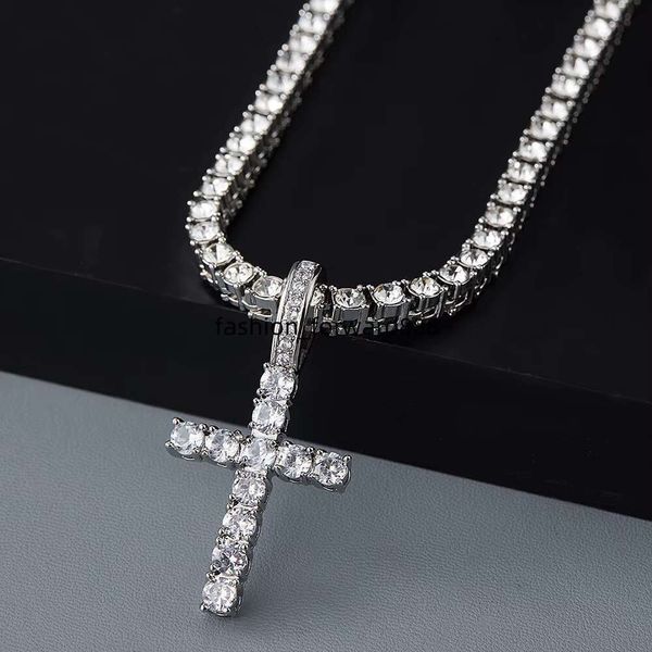 

Hip Hop Jewelry Iced VVS Silica Cross Pendant Tennis Chain Necklace Set