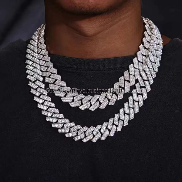 

High quality shiny VVS moissanite sier Cuban chain with size chilled boutique necklace