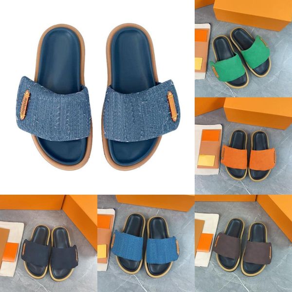 

Size 36-45 Designer Pool Pillow slides Women Sandals Sunset Flat Comfort Mules Padded Front Strap Slippers Fashionable Easy-to-wear Style Slides, Color#4