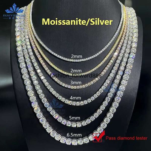 

2MM 3MM 4MM 5MM 6.5MM 10MM Moissanite Chain Hip Hop Iced Out D Color VVS Sterg Sier Mossanite Tennis Necklace