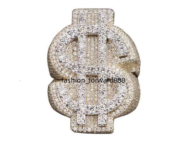 

New design chilled round cut VVS silica dollar logo dual tone Hiphop men's ring