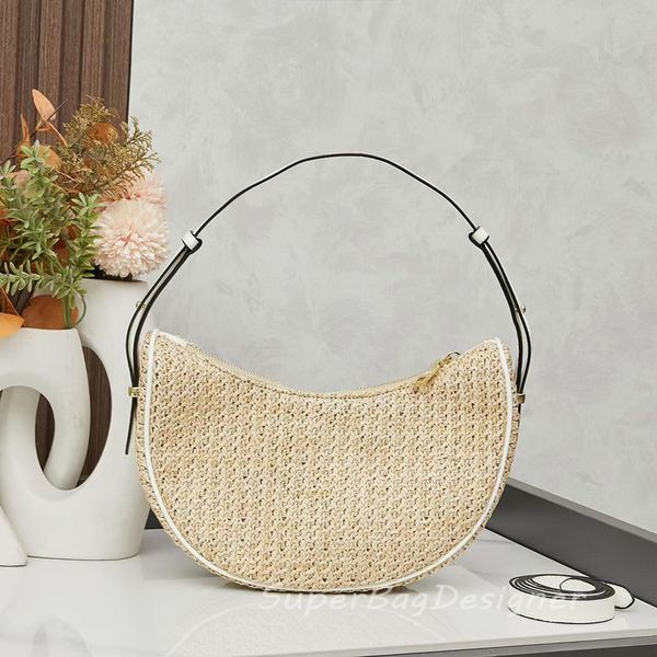 

7A Designer bag straw bag Half Moon beach bag hobo shoulder bags Hobos Handbags Chain Purses Designer Crossbody Baguettes Lady Small Totes women summer Sunshine Bag, White