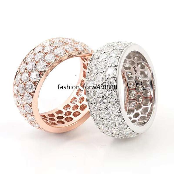 

Silver men's silica band D color VVS three row stone ice round bright cut loose hip-hop ring