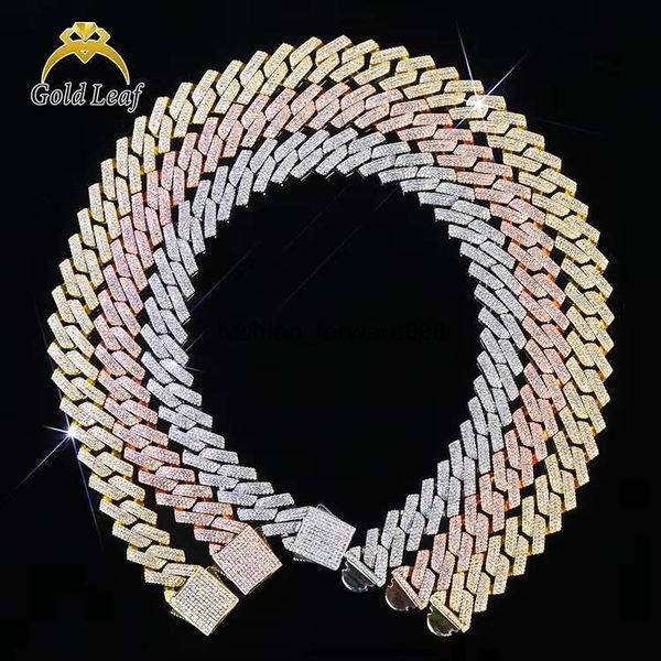 

Golden Leaf VVS Mossanite S Sier Dia Necklace for Men 16mm -20mm Moissanite Hiphop Cuban Chain