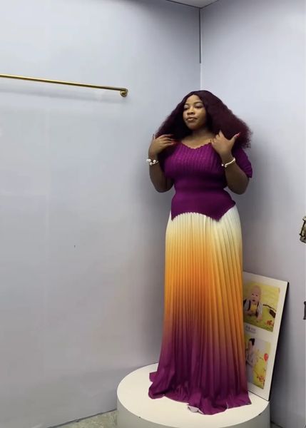 Fold 2025 Spring And Summer New Women's Fashion Suit Slim Fluorescent Gradient Coat Long Skirt Two-piece Set