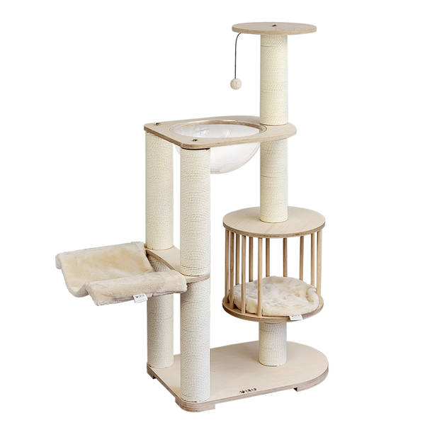 

Beige, High 41.6 Inch.Cat Tree Eco-Friendly Solid Timber Multi-Level Large Cat Tree Tower Tall Perfect Playground
