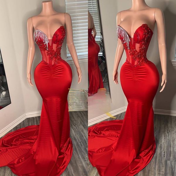 Modest Red Evening Dresses Sweetheart Mermaid Prom Gowns for Women Guest Party Dress Gala Outfit