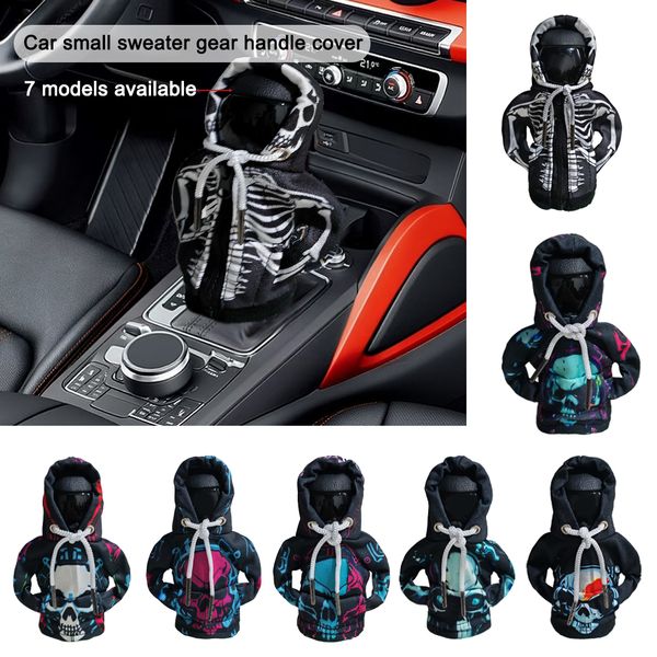 Punk style skull hoodie, car shift cover, universal dust protection cover for gear lever, car interior accessories, perfect gift for car enthusiasts