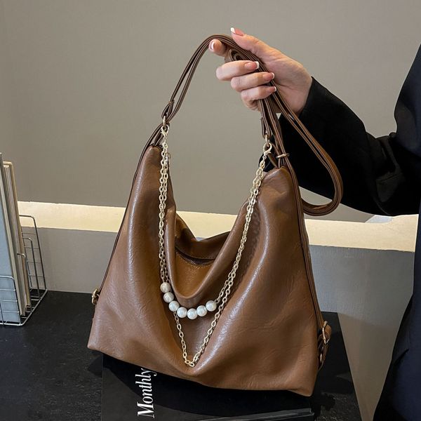 

2025 Convertible Pearl-Strap Tote - Spacious 2-Way Backpack/Shoulder Bag for Work & Travel, Free Shipping Hot Sale, Brown