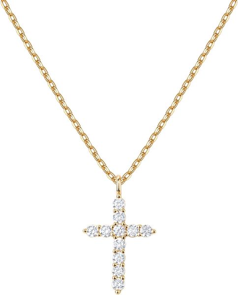 

14K Gold Plated Cubic Zirconia Cross Necklace for Women Cross Faith Pendant Necklaces