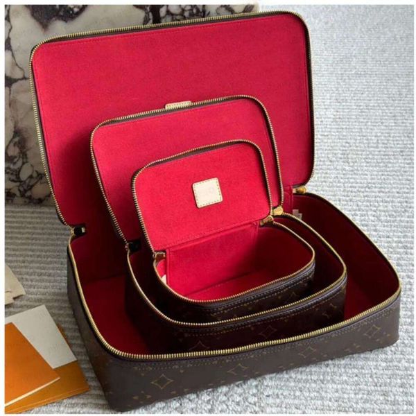 

3 Sizes Designer Brown Men's And Women's Matching Leather High Quality Storage Jewelry Makeup Box 45678218 Travel Bag Toiletry Pouch, #6-brown lattice