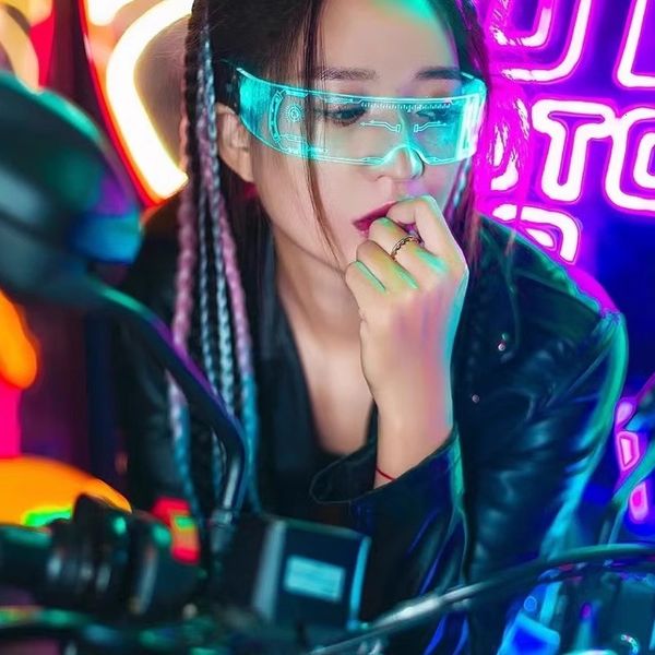 

LED Colorful Light Up With Battery Party Science Fiction Honeycomb Glasses Music Festival Bar Bounce Dance Punk Luminous Acrylic Goggles