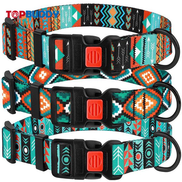 Custom Logo Polyester Adjustable Geometric Patterns Bohemia Tribal Durable Soft Pet Dog Collar