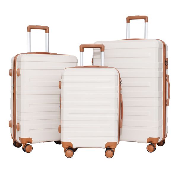 3piece set 202428 inches lightweight durable and expandable carryon suitcase tsa lock essential for family and personal travel white