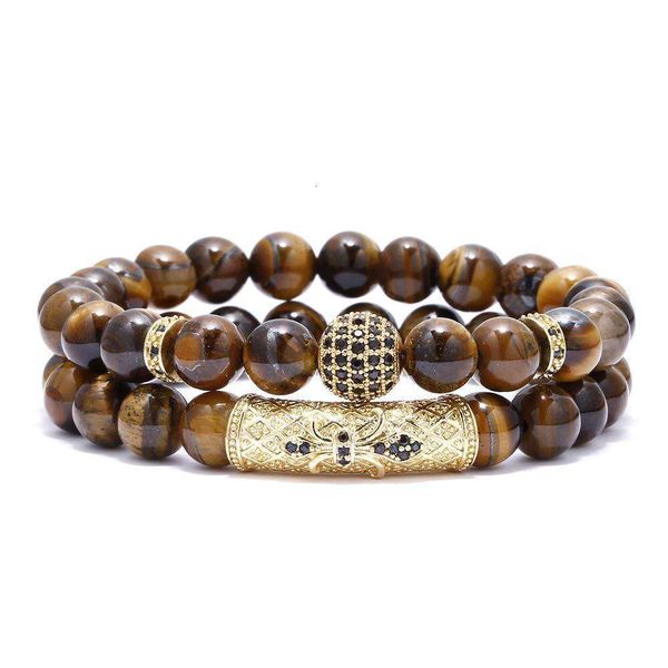 8mm Dia and Ball Red Matte Agate with Micro Inlaid Tiger Eye Stone Bracelet Set