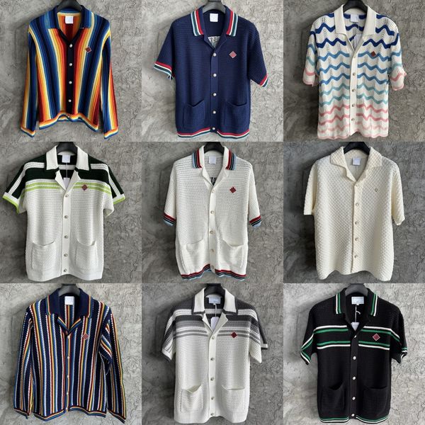 

Caablancc Top quality Knitted Shirts Men and Women Designer Crochet Button Up Vacation Shorts Embroideried Jacquard Sets, Gold