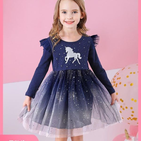 

kids designer Frozen Princess Elsa Girls' spring and autumn skirt little girl's long-sleeved princess dress cotton children's clothes, Royal blue