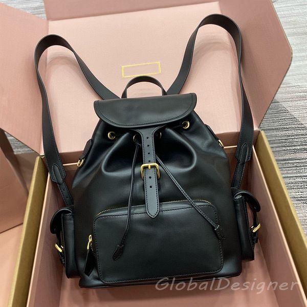 

luxury drawstring flap bag multi-pockets designer shoulder bags women leather backpack adjustable straps closure buckle genuine leather brown mirror quality 9A, Black