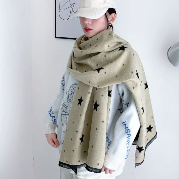 New No. 371 new scarf for women in winter with stars, thick, warm and elegant double-sided scarf and shawl, college style