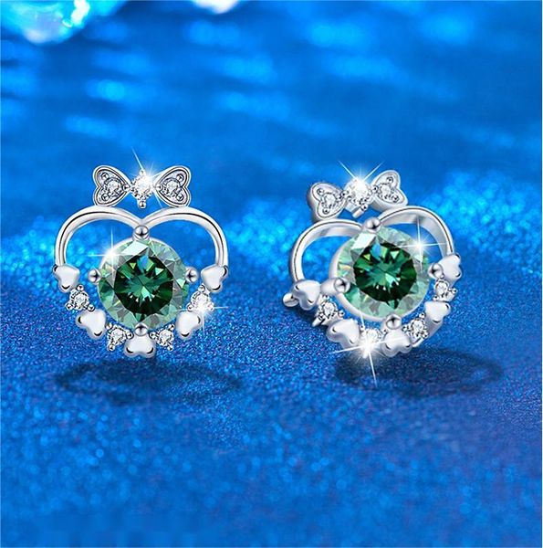 

Moissanite Heart Bow Stud Earrings for Women, 925 Sterling Silver, Minimalist Style