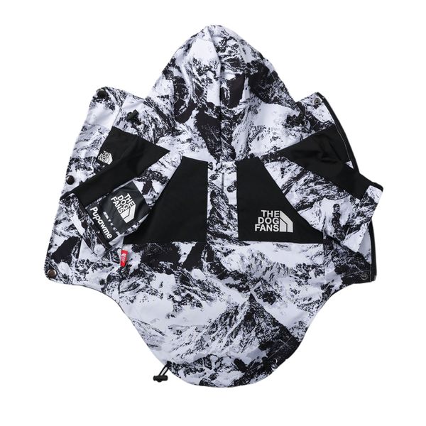 

THE DOG FANS Winter Coat, Waterproof Dog Hooded Jacket, Windproof Black White Snow Mountain Color Scheme Coat with Leash Hole for  Medium Large Dogs 5XL