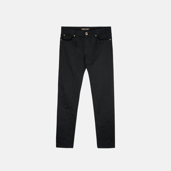 

Italian Baroque Dark Pattern Jacquard Jeans, Black