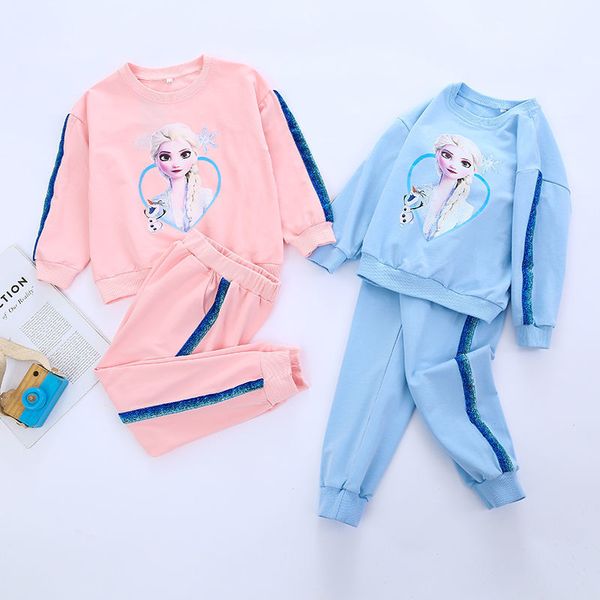 

Elsa princess baby Frozen girl two-piece set kids designer clothes Soft fabric., Light blue