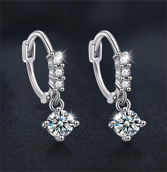 

S925 Sterling Silver Moissanite Drop Earrings Four Prong Solitaire Bridal Dangle Jewelry for Women Wedding Anniversary Gift