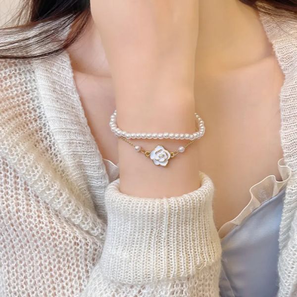 

Hbp Summer Imitation Pearl Camellia Double-layer Bracelet for Women Light Luxury Niche Design High-end 2025 New Bracelet