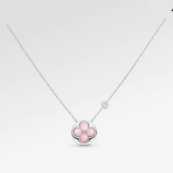 

With BOX Designer Pendant Necklace Pink Flower Silver Plated Stainless Steel Fashion Necklaces Choker Chains For Women Birthday Party Jewelry