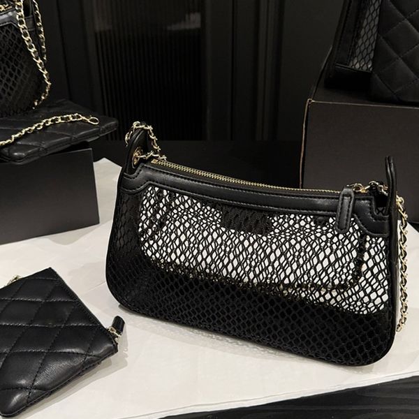 

25s Gauze Bag Makeup Bag Designer Ladys Shoulder Bags Hollowed-Out Gold Hardware Metal Buckle Matelasse Chain Handbag Crossbody Sacoche Wallet Card Bags 26X15CM, Black